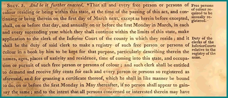 Legislative Document requiring Free Persons of Color to register annually.