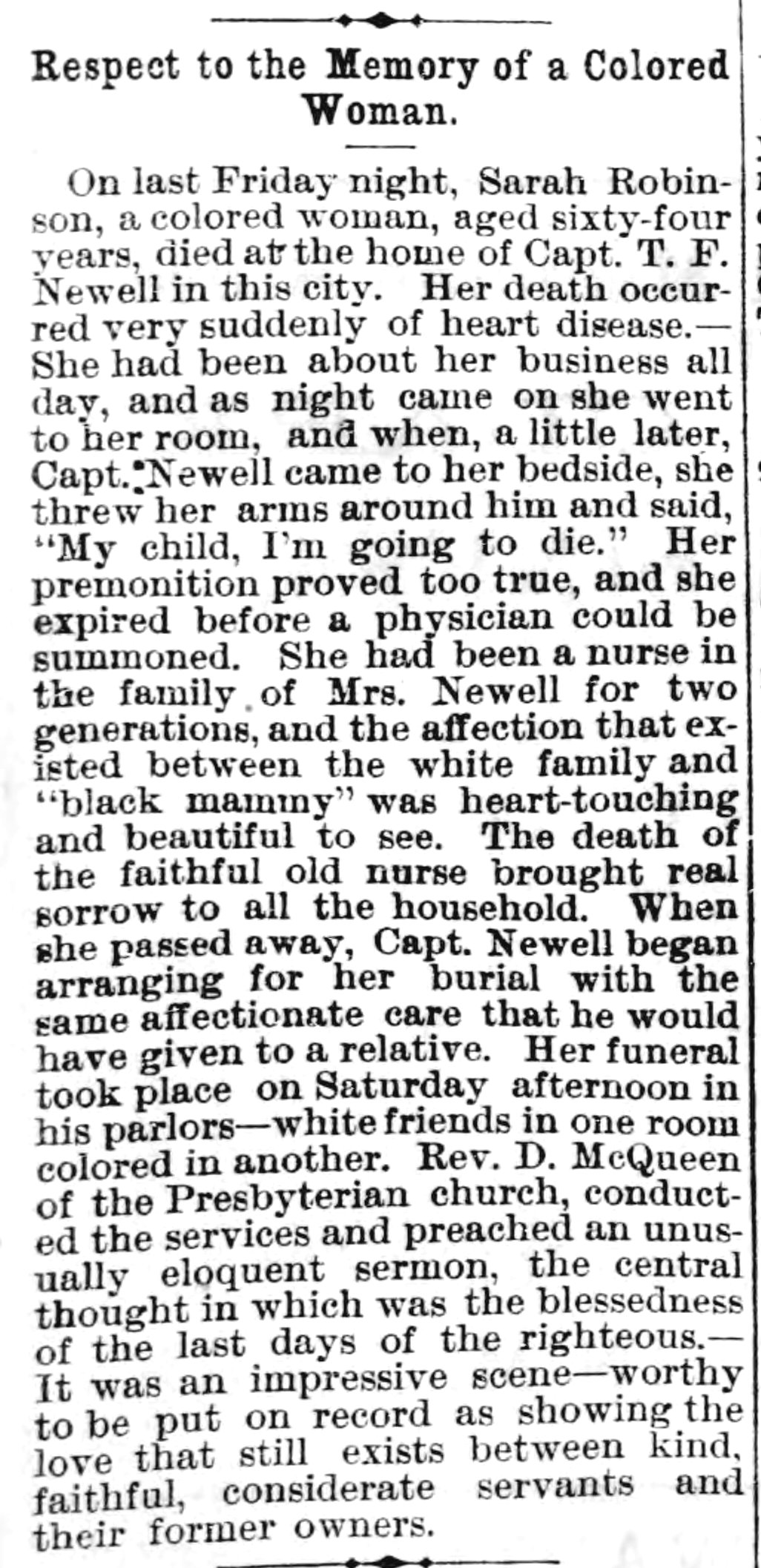 newspaper article about sarah robinson (424K)