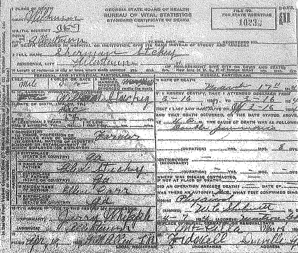 Death Certificate of Sherman Stuckey 